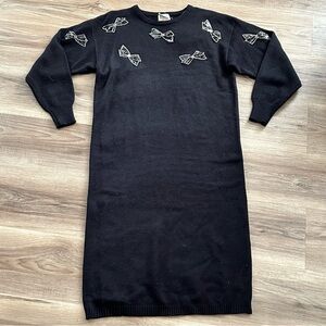 Darian Vintage Black Bow Sequence Knit Sweater Dress Women Size Small